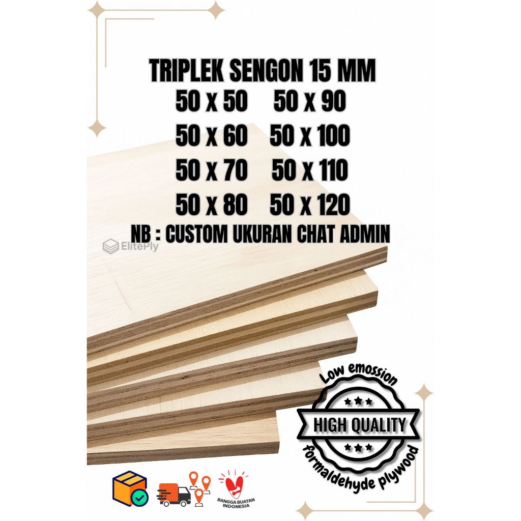 Triplek custom sengon 15mm plywood multiplek halus 2 sisi lebar 50 cm