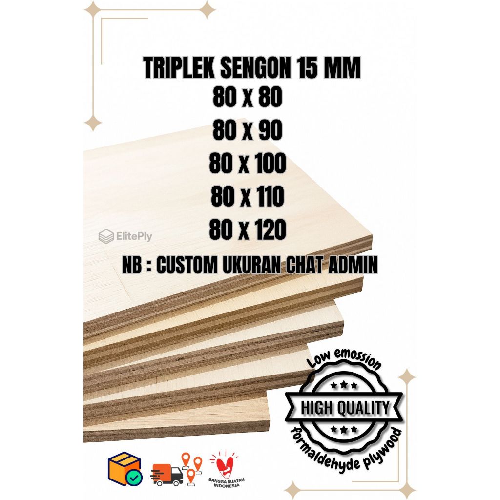 Triplek custom sengon 15mm plywood multiplek halus 2 sisi lebar 80 cm
