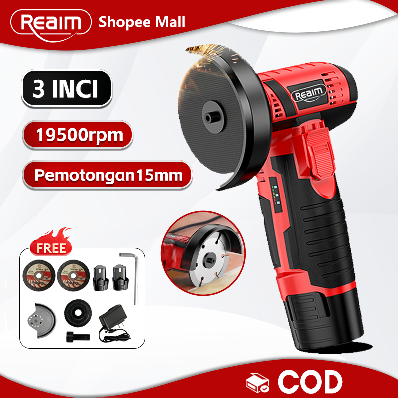 Reaim 3Inch Gerinda Baterai Brushless 450W Mesin Gerinda Baterai Tangan Cordless Angle Grinder Mesin