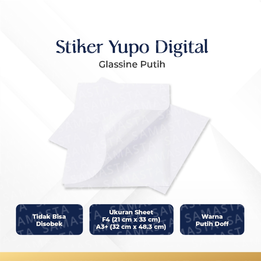 

Stiker Yupo Digital Glassine Putih - Tidak Bisa Disobek, Warna Putih Doff, Ukuran F4, Ukuran A3+