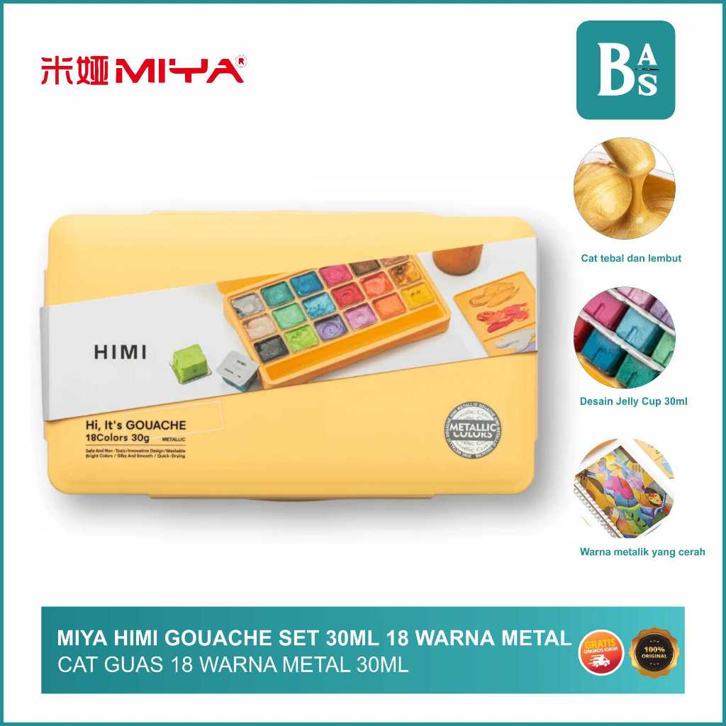 Miya Himi - Metallic Gouache Paint Set 18 Color Jelly Cup 30ml - Cat Guas 18 Warna Metal - Bali Art 