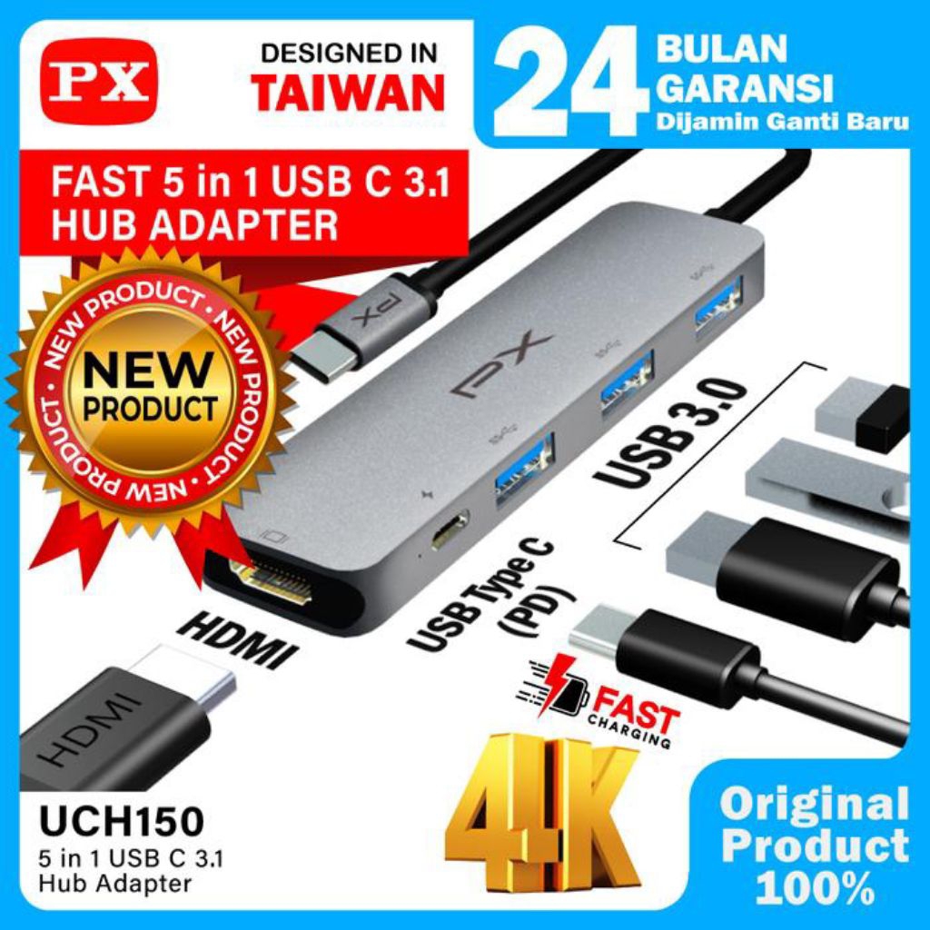 USB HUB Type C to HDMI Converter Adapter for HP Laptop 5 In 1 PX UCH15 - UCH15 ORIGINAL 100 %