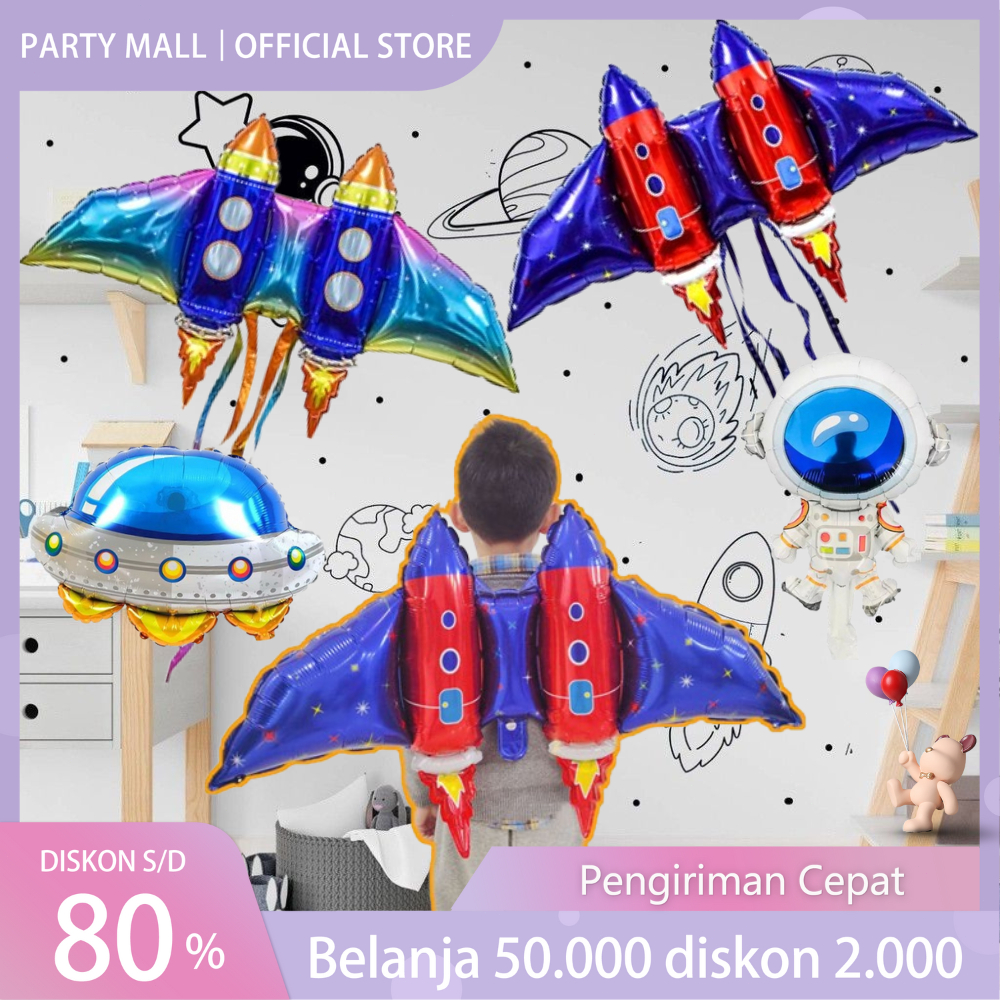 Balon Foil Jumbo Sayap Roket / Foil Roket Mainan Luar Angkasa Large / Balon Foil Bentuk Rocket Wings