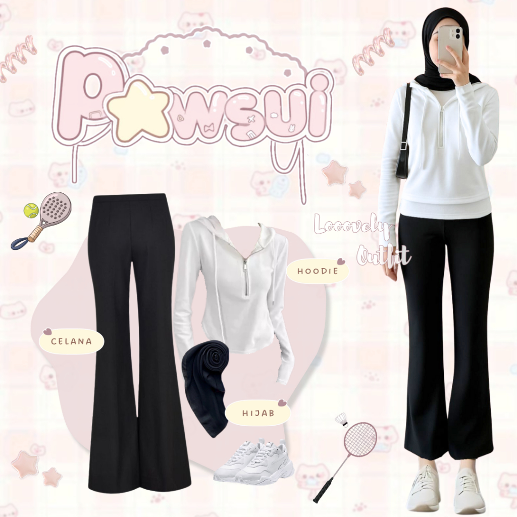 Outfit Olahraga Wanita Hijab (Hijab+Hoodie+Celana) Set Outfit Tennis/Padel/Jogging Kekinian - LO92