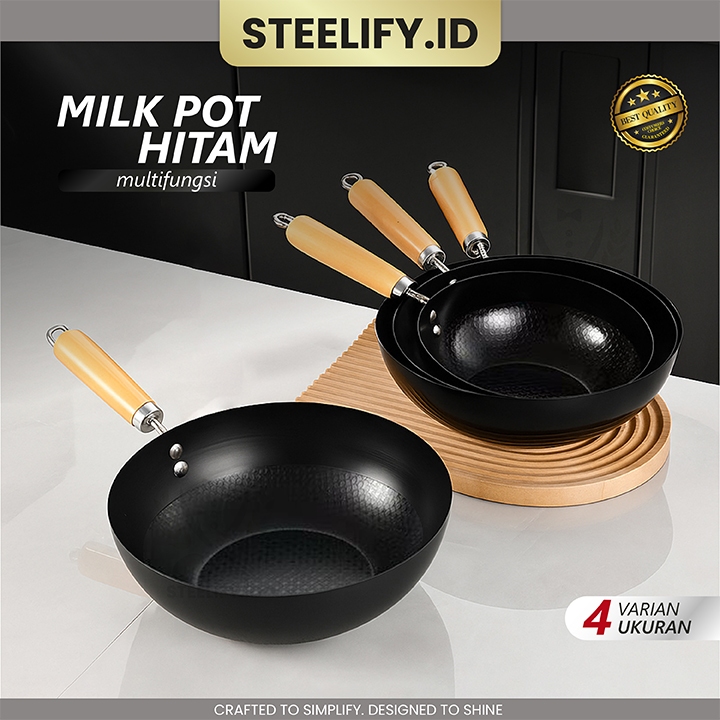Baru Panci Susu Stainless Steel Hitam 18cm 20cm 22cm 24cm 26cm 28cm Panci Rebus Mie Sayur Induksi