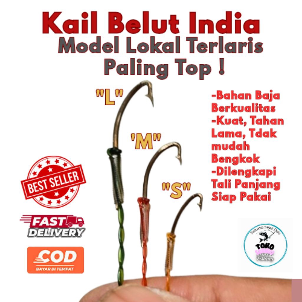 Kail Pancing Urek Belut India Baja Kuat | Kail Belut Ukuran S M L dengan Tali Panjang