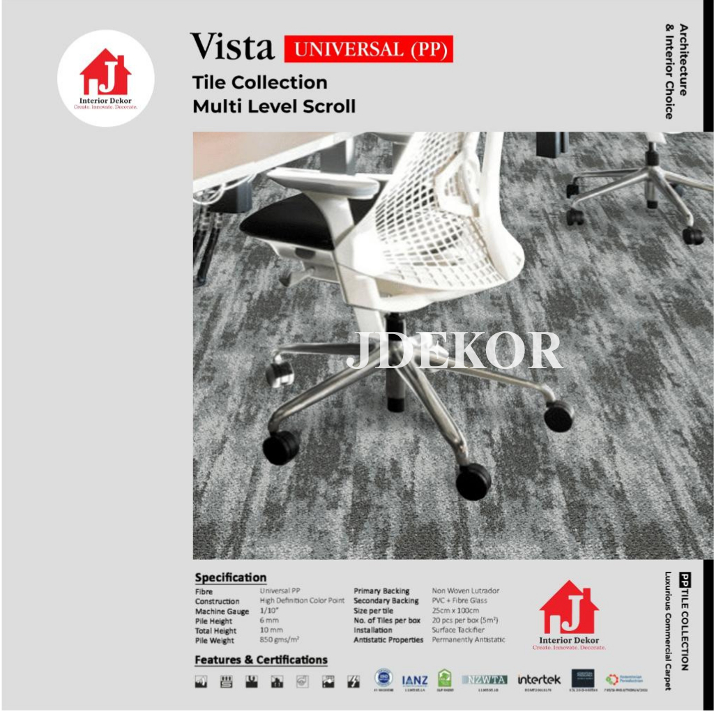 JDEKOR - Karpet Tile Vista | Karpet Kantor Isi 20 Pcs Per Box | Harga Adalah Per Box