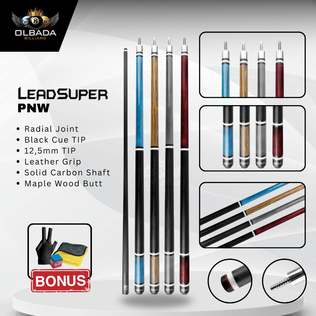 LEADSUPER PNW Stik Billiard Carbon / Stik Bola Billiard / Stick Billiard Ball