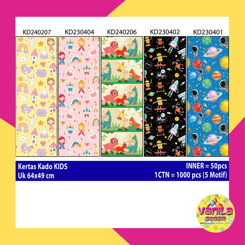 

Kertas Kado Motif Kids, bungkus kado ultah, kertas kado ulangtahun, kertas kado setara sanwa sansan wawa