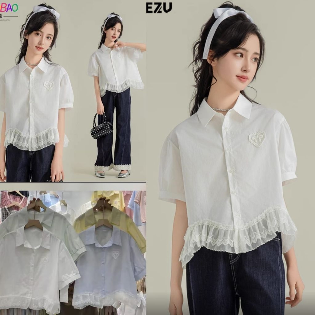 Atasan kemeja wanita kombi renda import/Blouse wanita kekinian