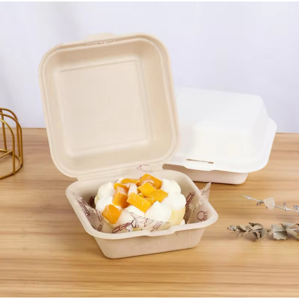 Isi 10pcs Bento Cake Box Box Burger BAGASSE BOX LUNCH BURGER CAKE TART / BOX BENTO CAKE / BOX KOREAN