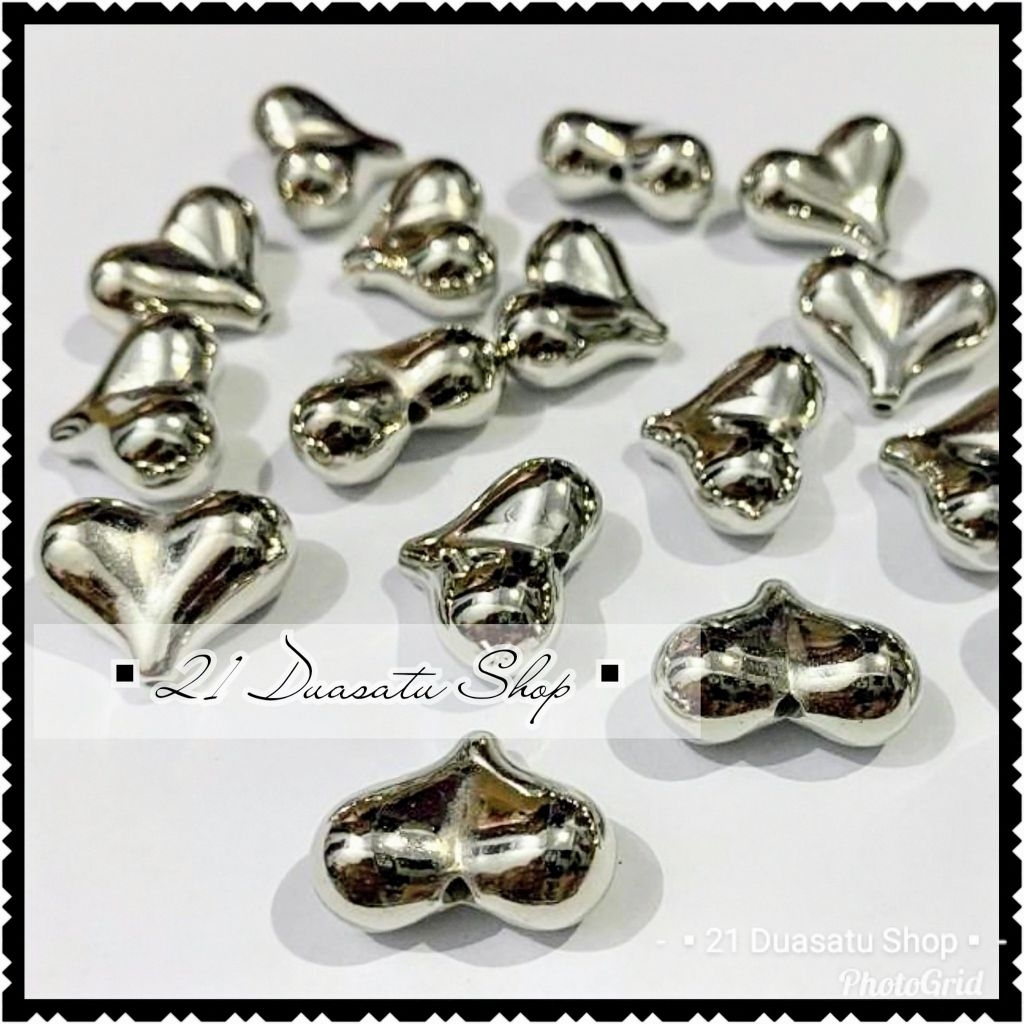 (Pon) Manik mote CCB love gembul 20 mili silver gold untuk gelang kalung kerajinan tangan diy