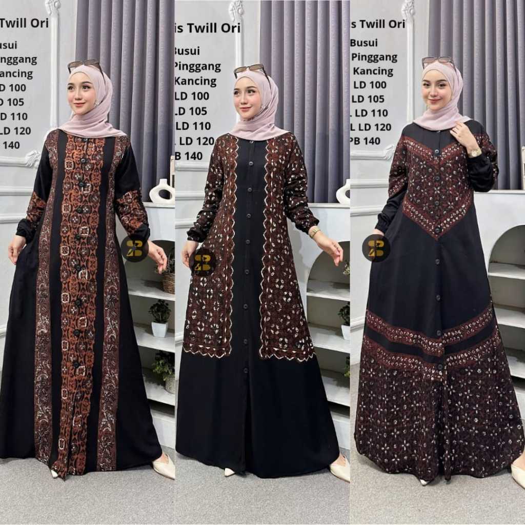Gamis Twill Ori Batik Pekalongan Premium Jumbo - Gamis Twill Ori Cap Malaman Busui Friendly