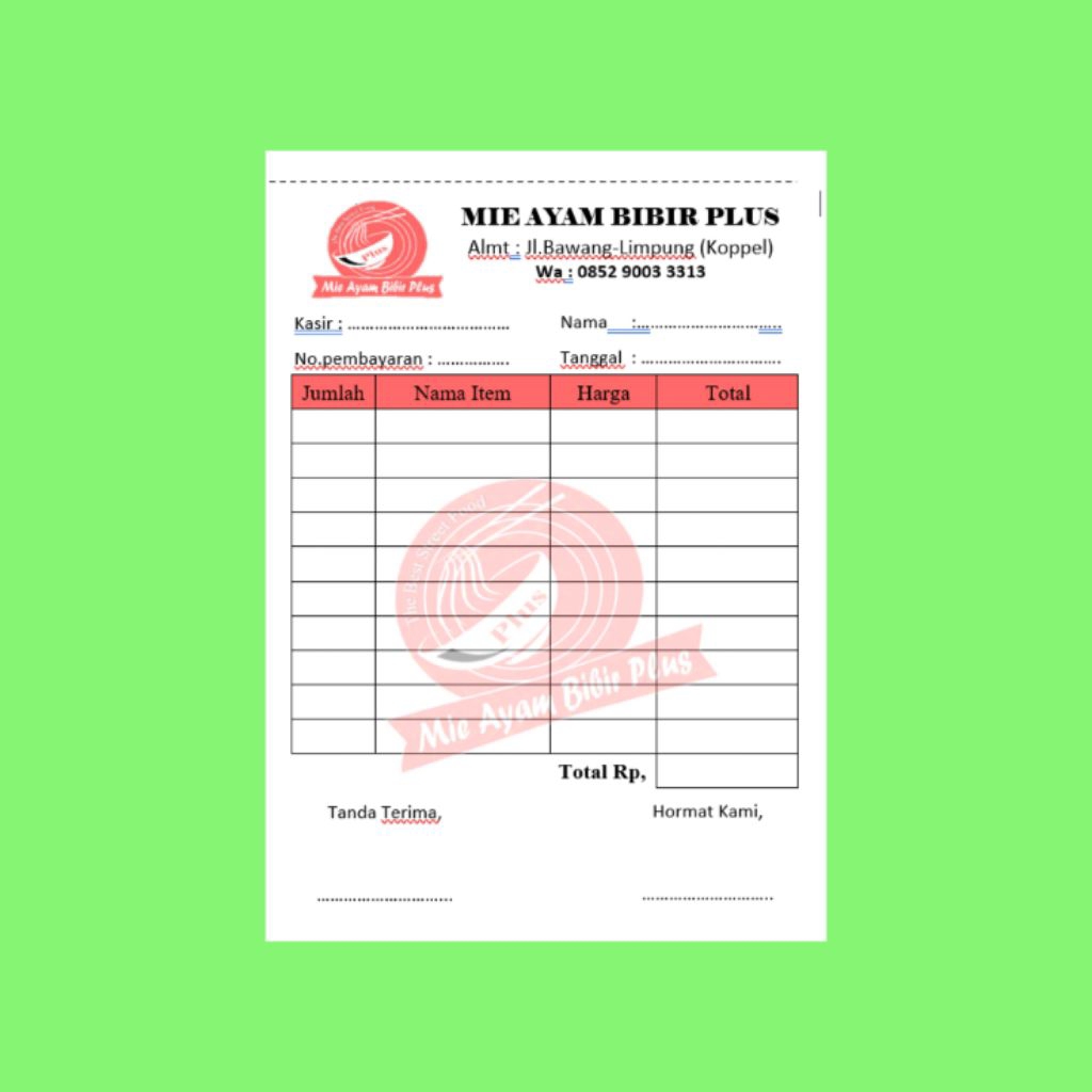 

Nota warung makan custom