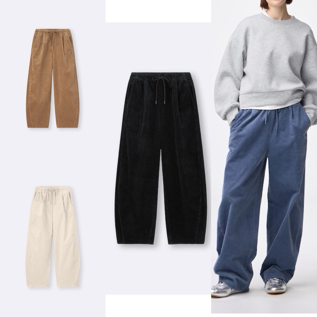 Corduroy barrel leg easy pants GU/Celana Panjang Coduroy GU