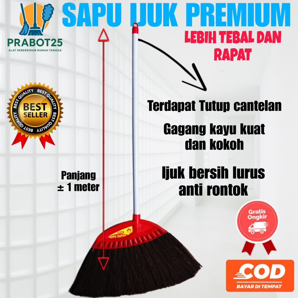 SAPU IJUK PREMIUM,SAPU LANTAI IJUK PREMIUM ,IJUK LURUS BERSIH, GAGANG PANJANG, DAPAT COD BAYAR DITEM
