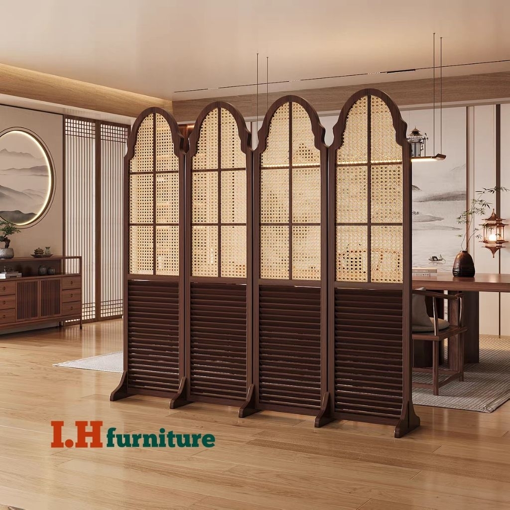 Partisi lipat rotan , partisi kayu murah , pembatas ruangan