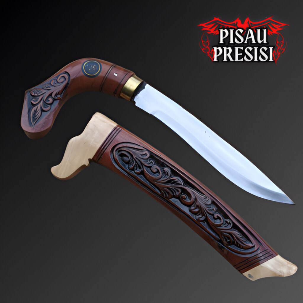 Pisau Badik Bugis Ukir Serbaguna, Gagang Kayu Rasamala, Sarung Kayu Rasamala Terbaru Berkualitas & S