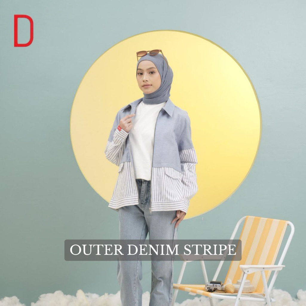 Dauky Outer Denim Stripe Tunik Atasan Wanita Dauky Terbaru