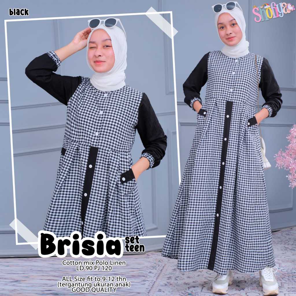 Almahyra Brisia Set Dress Anak Motif Kotak by Shofiya Kancing Aktif