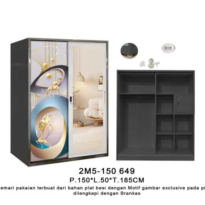 Lemari Pakaian Besi Sliding UK Jumbo 150 cm- Lemari Pakaian Besi 150-649