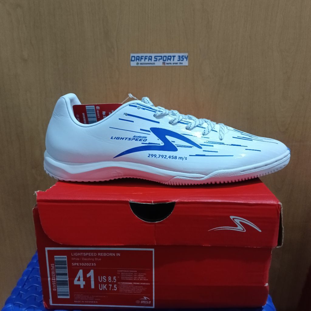 SIZE 37 & 44 SEPATU FUTSAL SPECS LIGHTSPEED REBORN IN WHITE DAZZLING BLUE ORIGINAL BNIB
