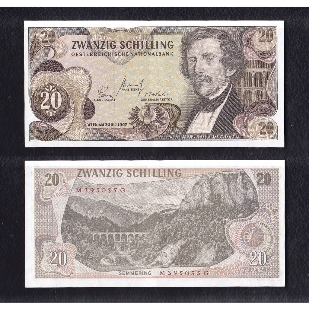 Uang kertas asing Austria 20 Schilling tahun 1967