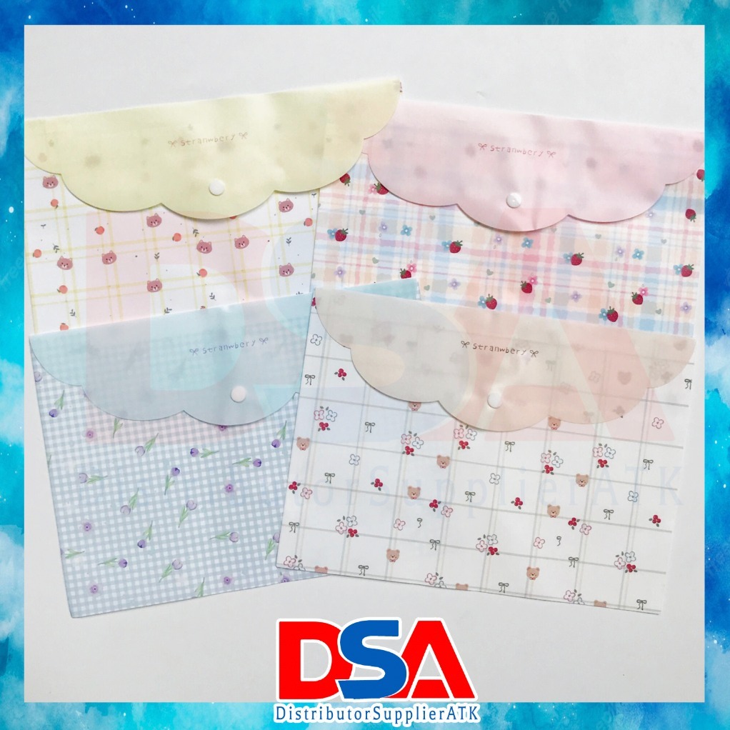 DSA-MAP KANCING UKURAN A4 MOTIF FLOWER CUTE MAP KANCING PLASTIK TEBAL