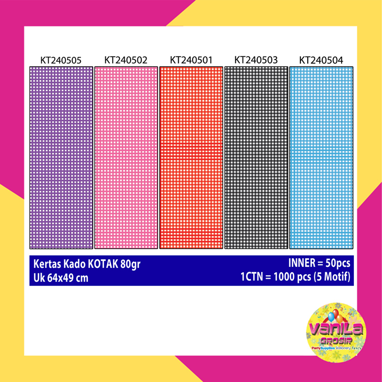 Kertas Kado Motif Kotak, bungkus kado ultah, kertas kado setara sanwa sansan wawa
