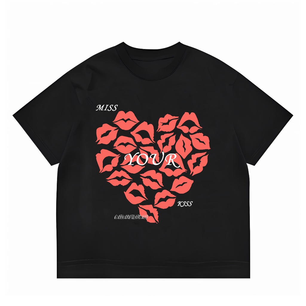 kaos distro American retro Style T-shirt Oversize Original Trend Release Miss your kiss Print top| K