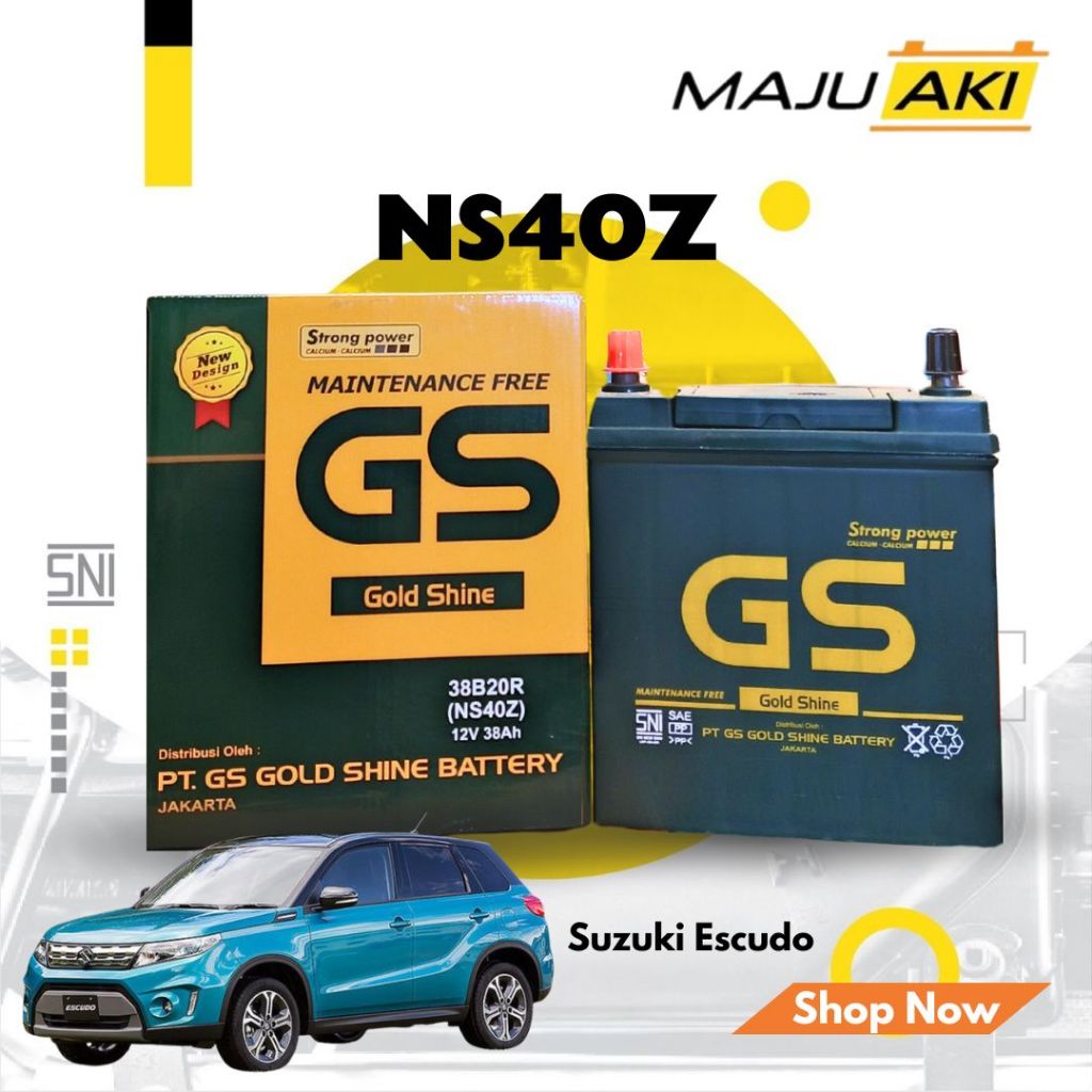 Aki Mobil Suzuki Escudo Aki Kering GS Gold Shine MF NS40Z 12V 38Ah