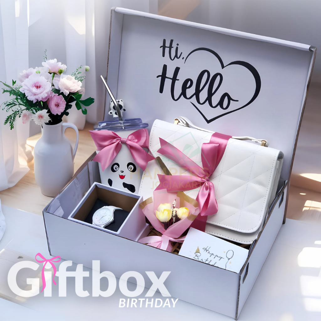 Hampers Gift Box Cewek Kado Ulang Tahun | Hadiah Pacar Ultah Premium Tas Wanita Putih