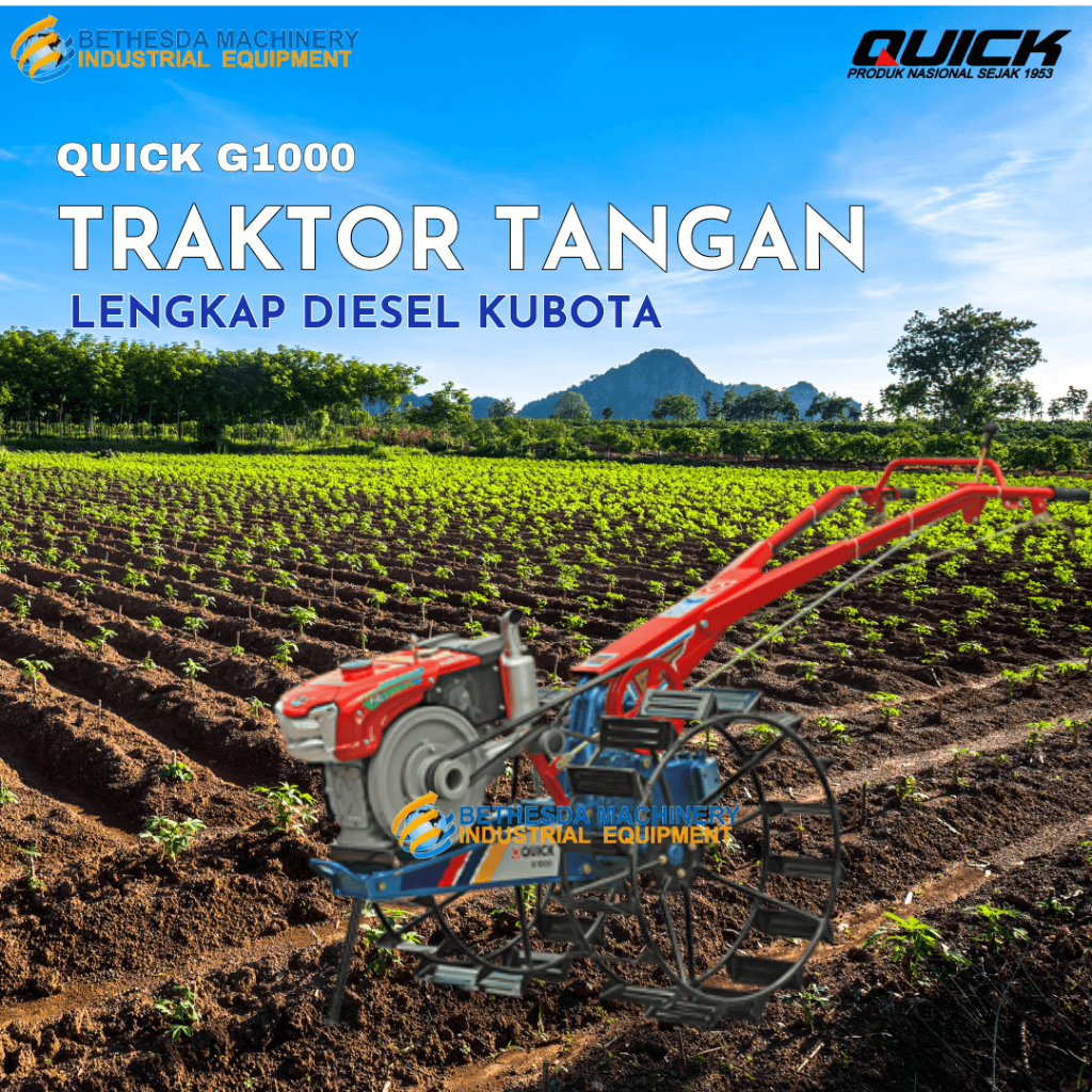 Quick G 1000 Traktor Bajak Sawah Diesel Kubota 8.5 HP Lengkap