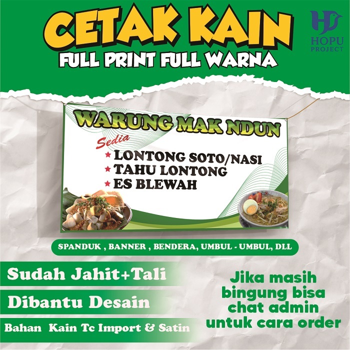 CETAK SPANDUK KAIN FREE CUSTOM | SPANDUK MAKANAN | SPANDUK WARUNG MAKAN | BANNER WARUNG | SPANDUK SE