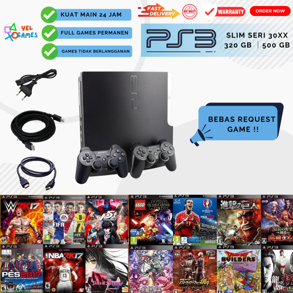 PS3 Slim Seri 3000 120GB 160GB 250 GB 320 GB 500 GB - Playstation 3 Seri 30xx Slim 160 GB - Fullgame