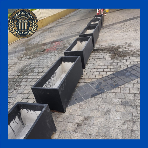 Pot Planter Teraso Persegi Panjang Hitam Doff minimalis Bahan Batu teraso