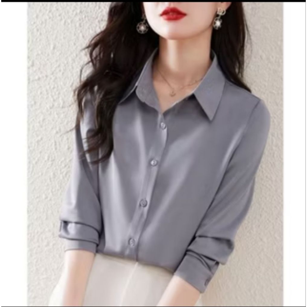 Kemeja Polos Wanita Atasan Kasual Polos Putih Hitam biru muda Navy Sage Merah Formal Kemeja Kerja