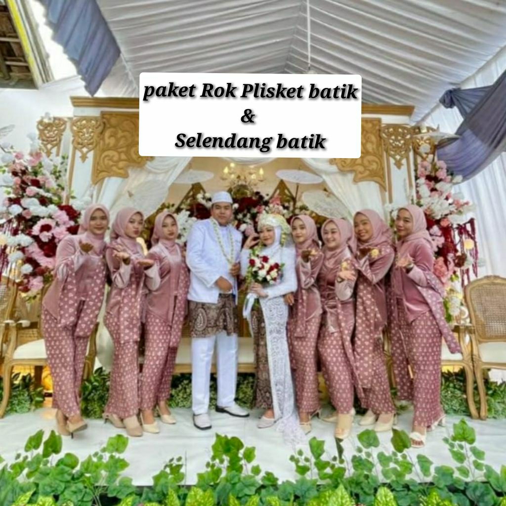 Rok Plisket Batik & Selendang Batik / Paket Rok Plisket dan Selendang batik / Set Batik Rok Instan B