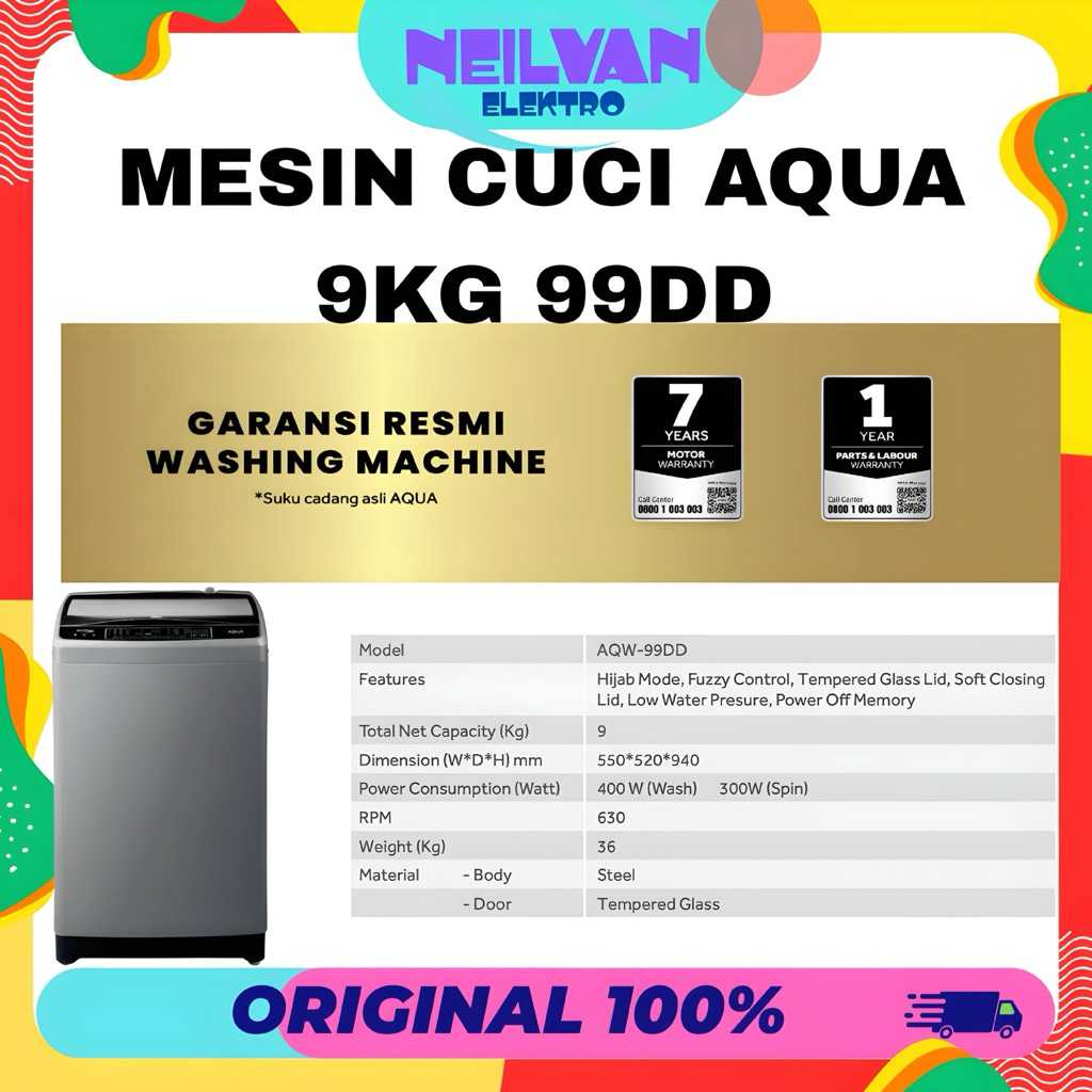 Mesin cuci 1 tabung 9 kg aqua aqw 99dd Mesin cuci aqua 1 tabung 9 kg