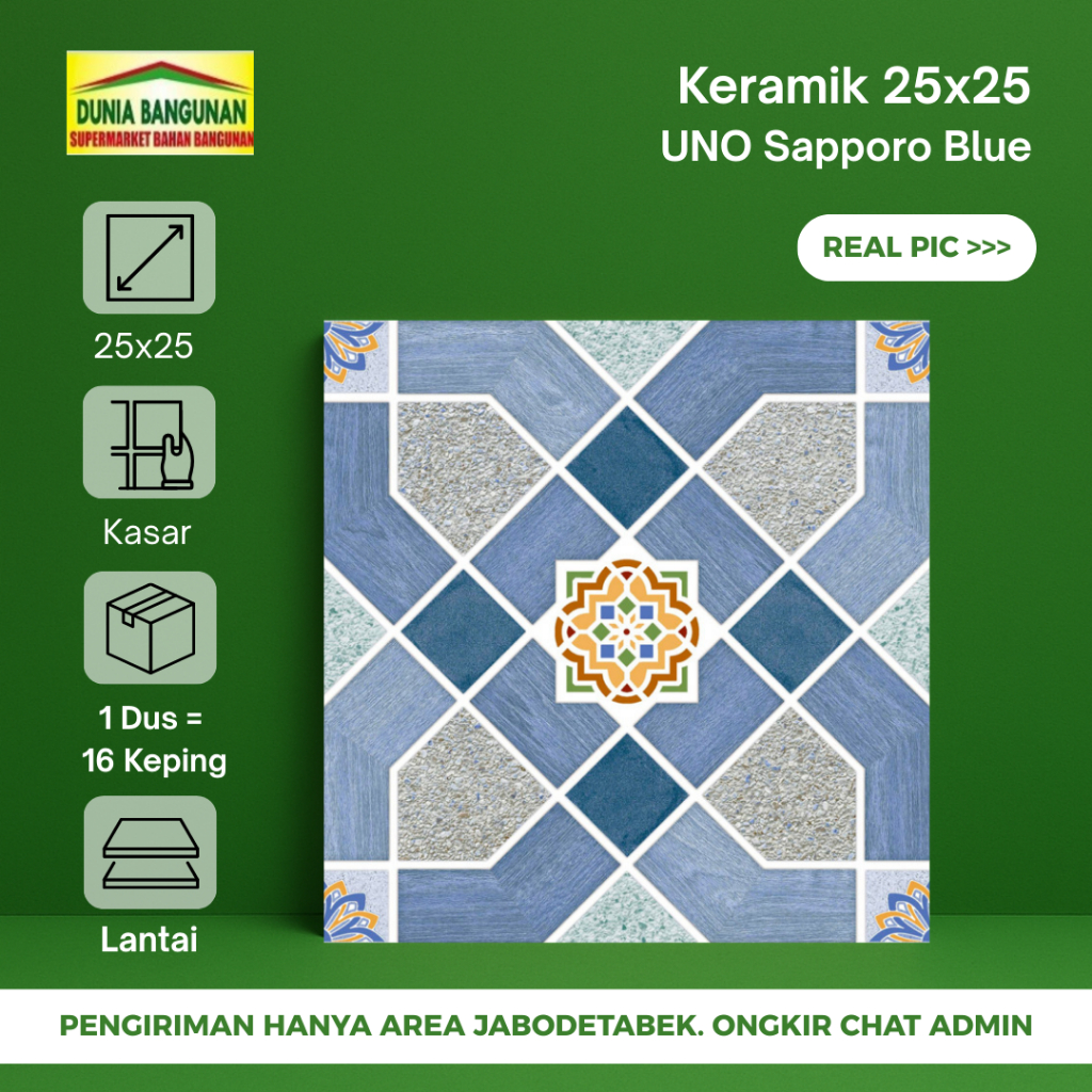 Keramik Lantai Kamar Mandi UNO 25X25 Sapporo Blue Keramik Lantai