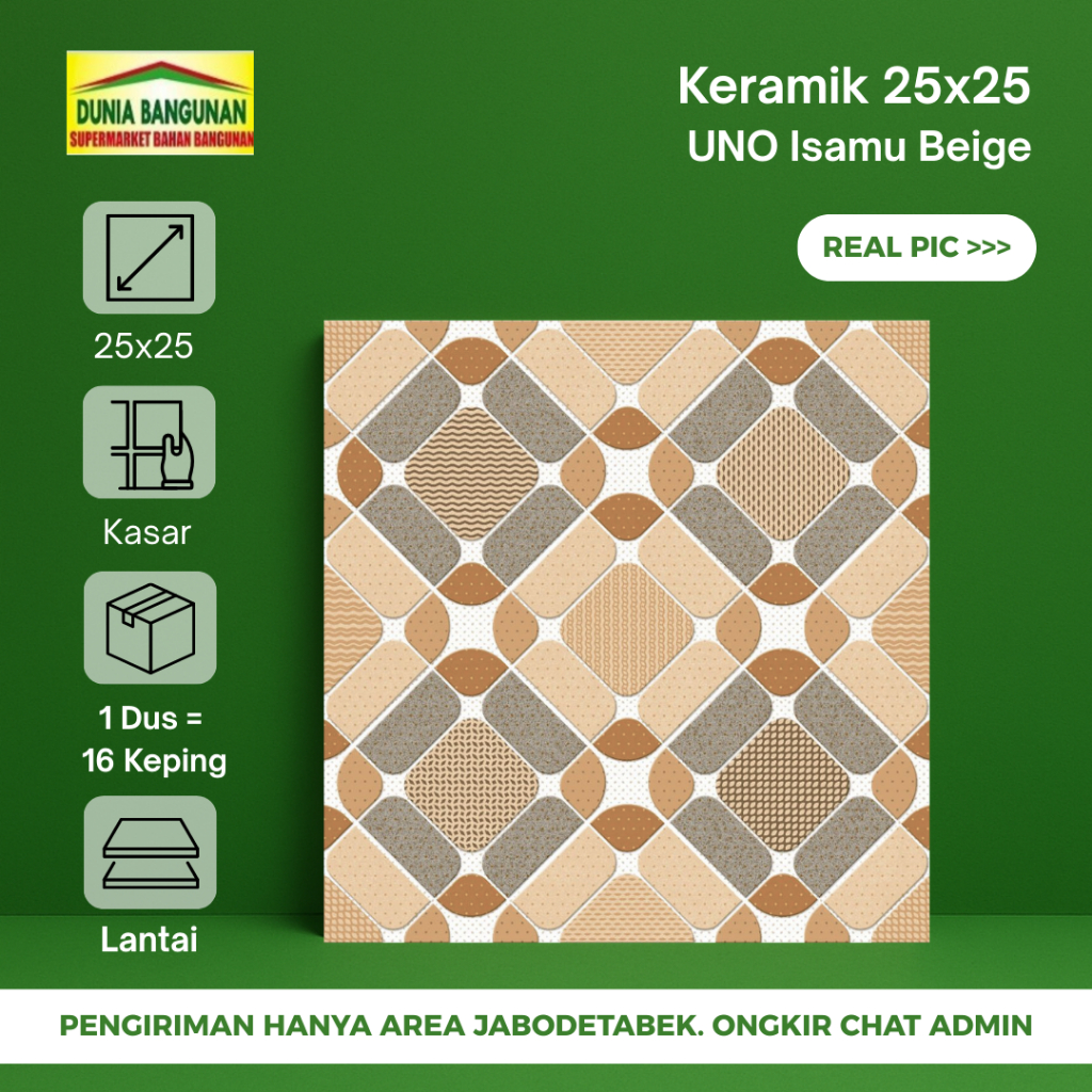 Keramik Lantai Kamar Mandi UNO 25X25 Isamu Beige Keramik Lantai