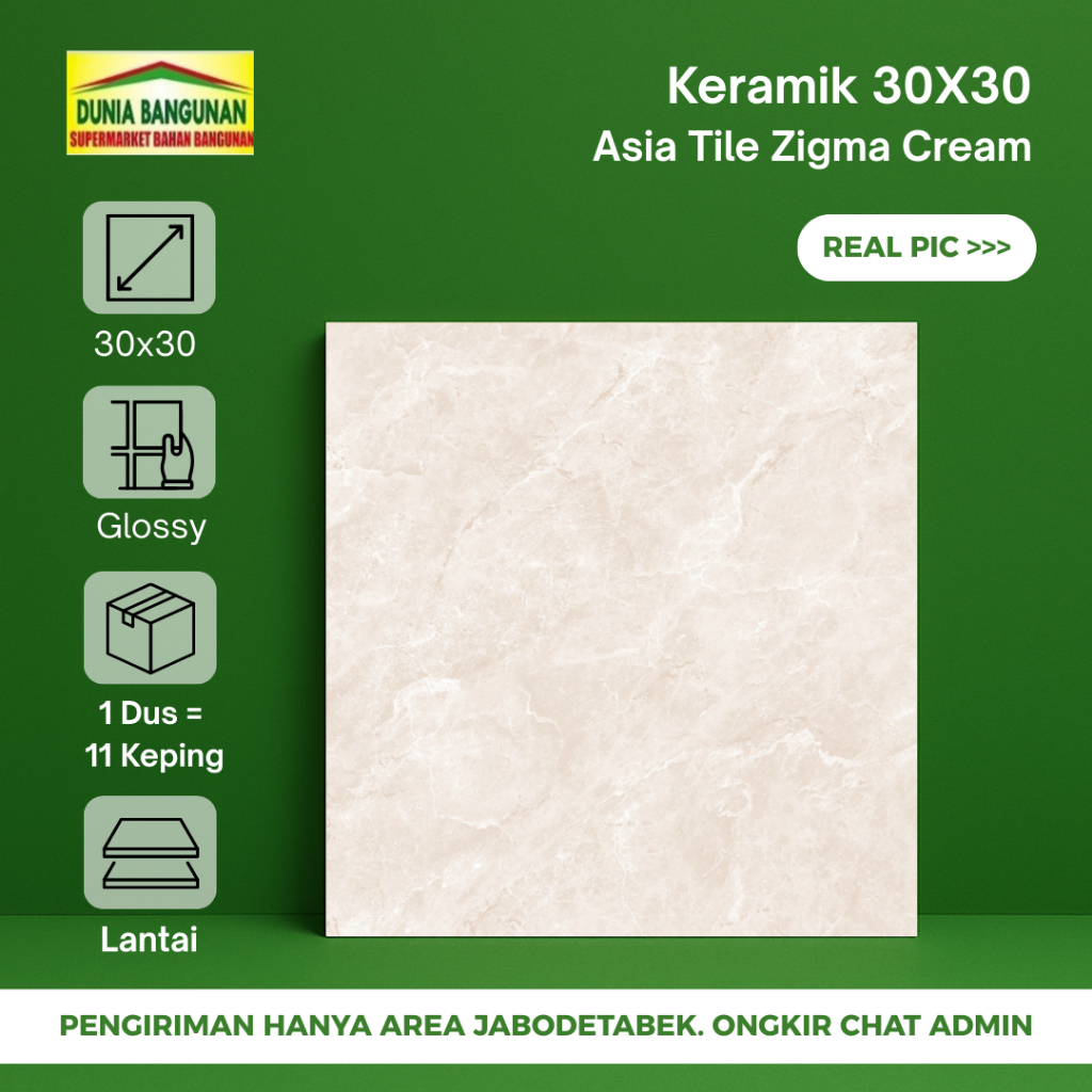 Keramik 30x30 Asia Tile Zigma Cream Keramik Lantai Glossy Marble Cream