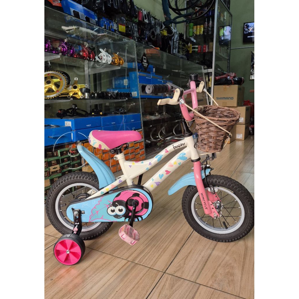Sepeda Anak 12" Inch WIMCYCLE BUGSY SNI Steel White Pink Second Mulus Original