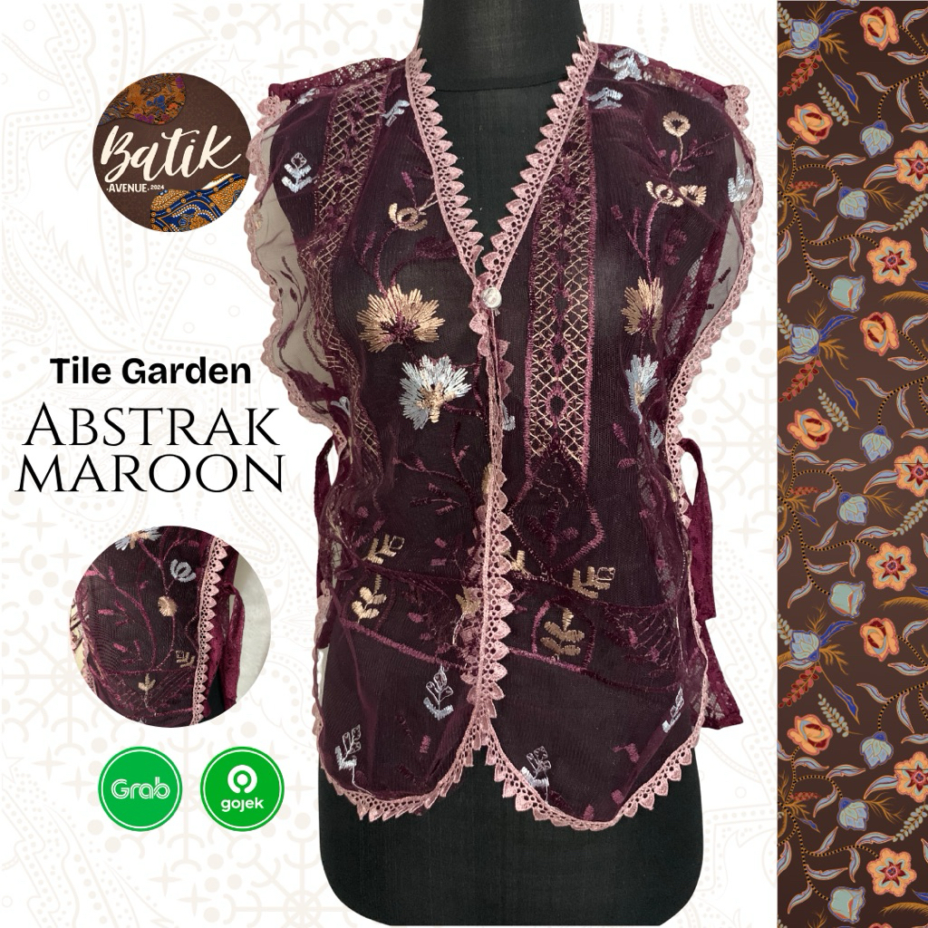 Vest Tile Garden Premium - Abstrak Maroon / Outer Kondangan / Atasan Wanita / Baju Kekinian / Baju W