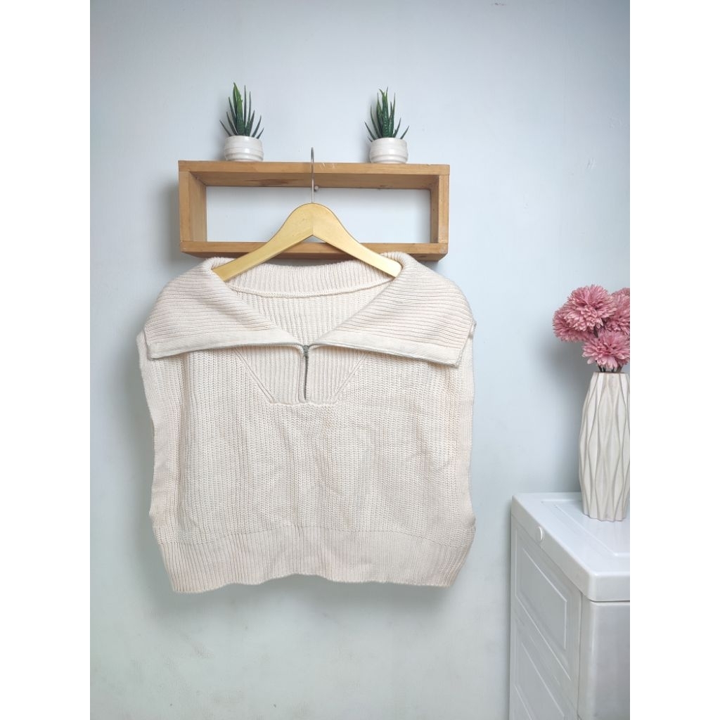 VEST OVERSIZE CROP HALF ZIPER SAILOR BW INGNI