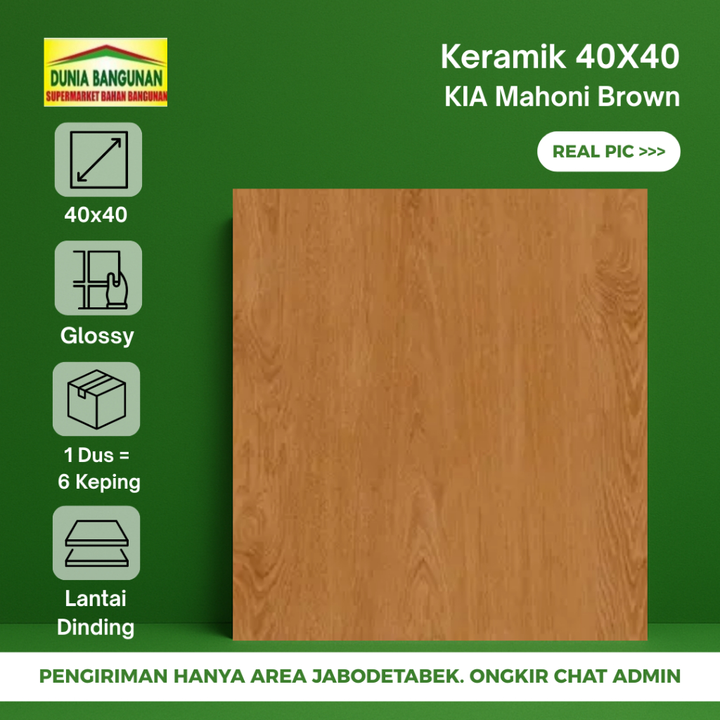 Keramik 40x40 Lantai Motif Urat Kayu KIA Mahoni Brown Keramik Lantai Motif Urat Kayu Licin