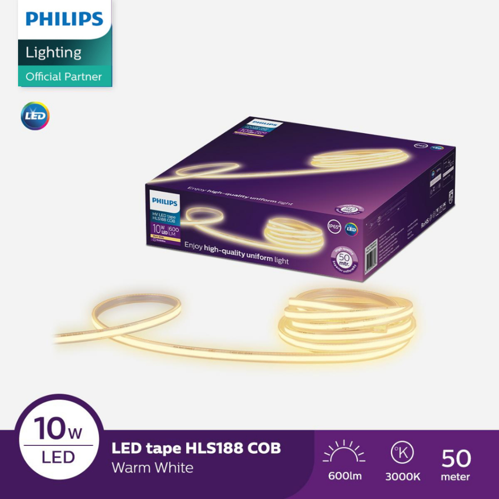 Lampu Philips LED Strip Outdoor HLS188 COB 50M 10W 3000K Kuning
