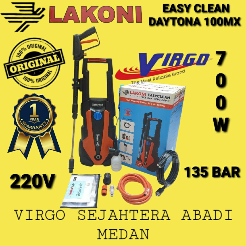 EASY CLEAN DAYTONA 100MX MESIN STEAM HIGH PRESSURE JET CLEANER CUCI MOTOR MOBIL 700W 135 BAR LAKONI 