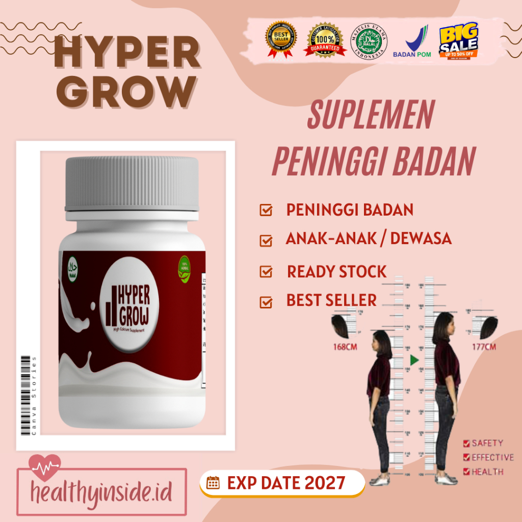 HYPER GROW - SUPLEMEN PENINGGI BADAN ORIGINAL BPOM /  VITAMIN TINGGI BADAN ANAK REMAJA DEWASA