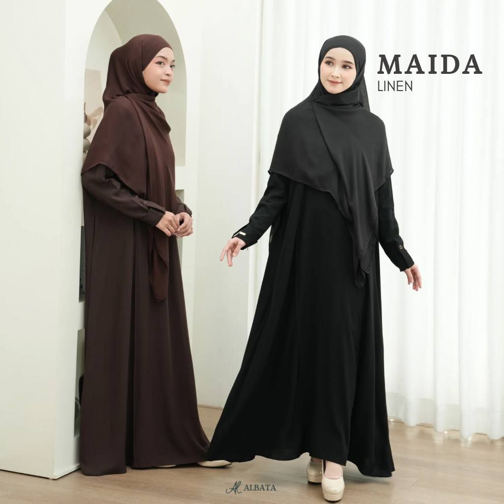 Maida Abaya Linen Premium - Gamis Wanita Syari Elegan | Albata Hijab